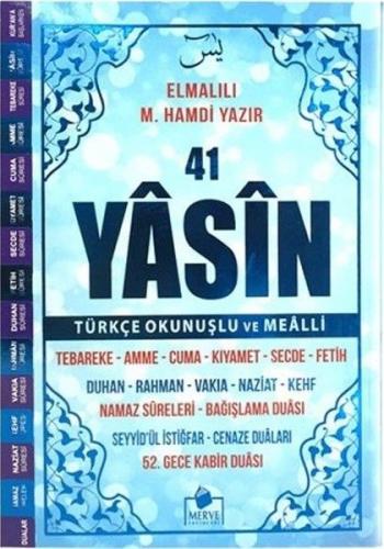 41 Yasin Türkçe Okunuşlu ve Mealli-Mavi Kapak Orta Boy Elmalılı Muhamm