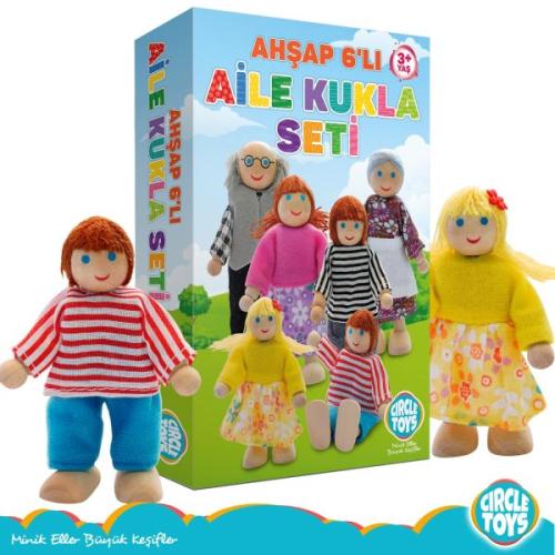 Ahşap 6'lı Aile Kukla Seti