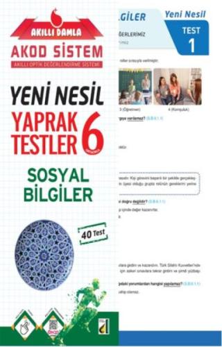 Akıllı Damla Sosyal Bilgiler Yeni Nesil Yaprak Testler-6. Sınıf %25 in