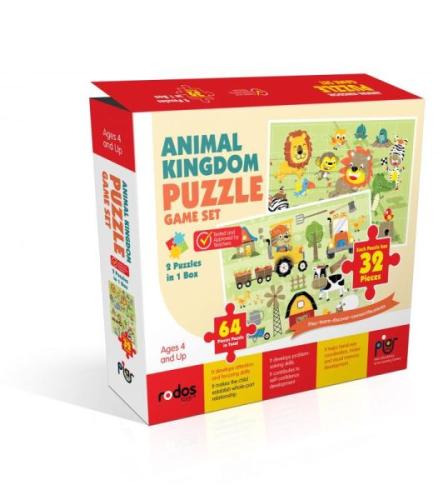 Animal Kingdom Game Set - 2 Puzzles in 1 Box - 64 Pieces Puzzle in Tot