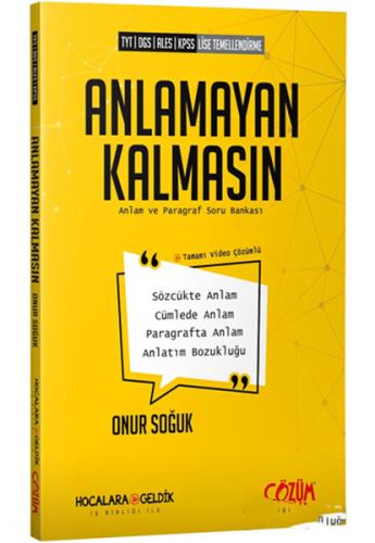 Çözüm YKS DGS ALES KPSS Anlamayan Kalmasın Anlam ve Paragraf Soru Kita