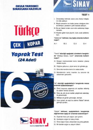 Sınav 6. Sınıf Türkçe Çek Kopar Yaprak Test (Yeni) Kolektif