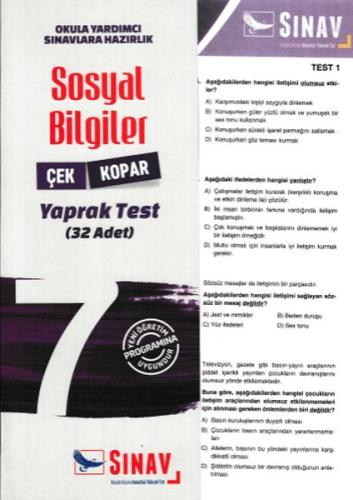 Sınav 7. Sınıf Sosyal Bilgiler Çek Kopar Yaprak Test (Yeni) Kolektif