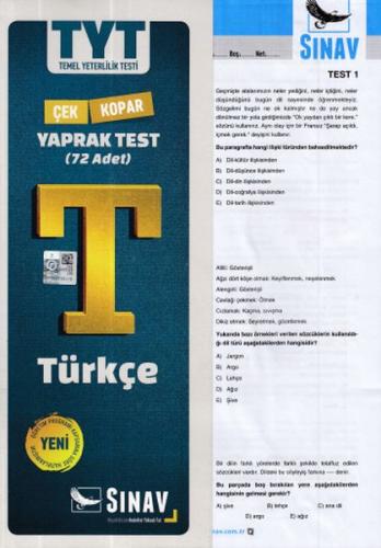 Sınav TYT Türkçe Yaprak Testi (Yeni) Kolektif