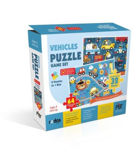 Vehicles Puzzle Game Set - 2 Puzzles in 1 Box - 64 Pieces Puzzle in To